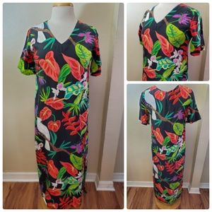 Coconut Cove Hawaiian Floral Maxi Dress Silk